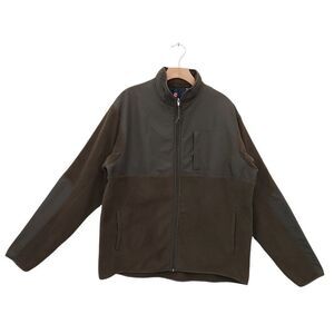Chaps Fleece Jacket Mens XL Olive Full Zip Pockets Long Sleeve High Neck Outdoor